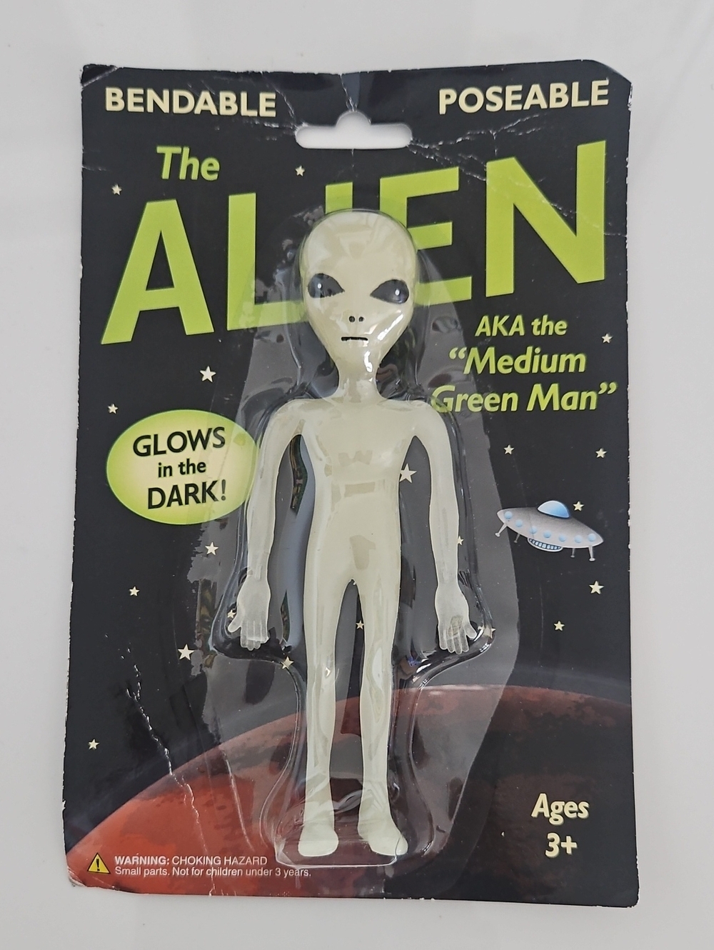 "The Alien" or "Medium Green Man" Bendable Poseable Toy - Glow-in-the-Dark Green